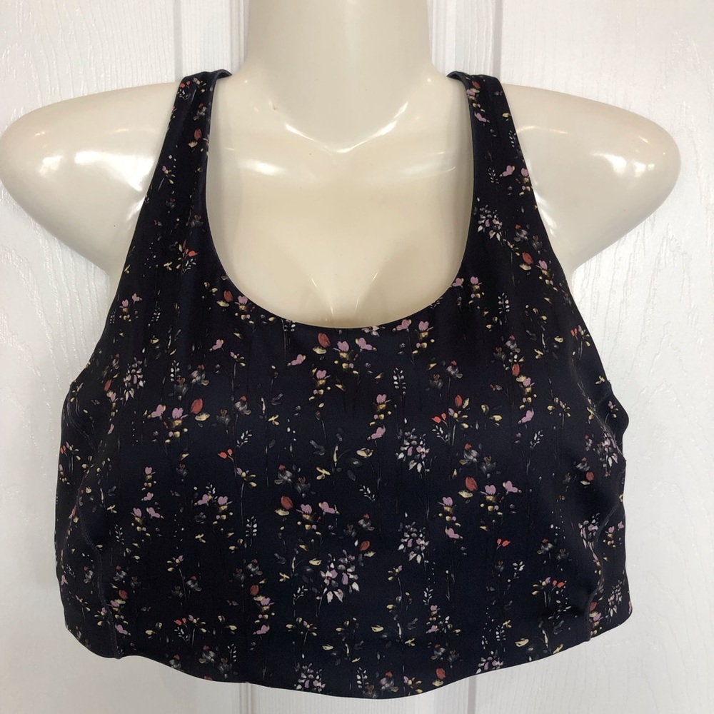 FLX racer back Sports Bra dainty floral print padded cups full coverage Size L